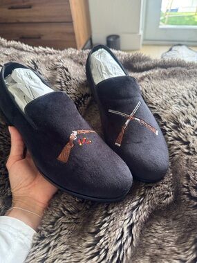 Men's May Anthony Black velvet Embroidered Loafers with Shotgun Motif